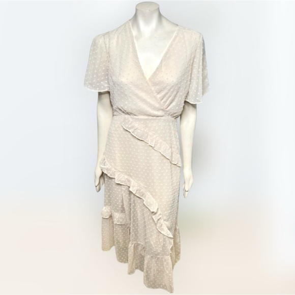 Lulus | Swiss Dot Ruffled Midi Dress in Cream NWT Style: Next to You - Picture 2 of 10